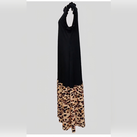 Elegant Black Dress With Cheetah Print Hem - Picture 3 of 4